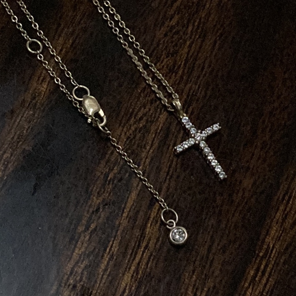 Delicate Chain w/Diamond-Like Inset Bejeweled Cross Gold Tone